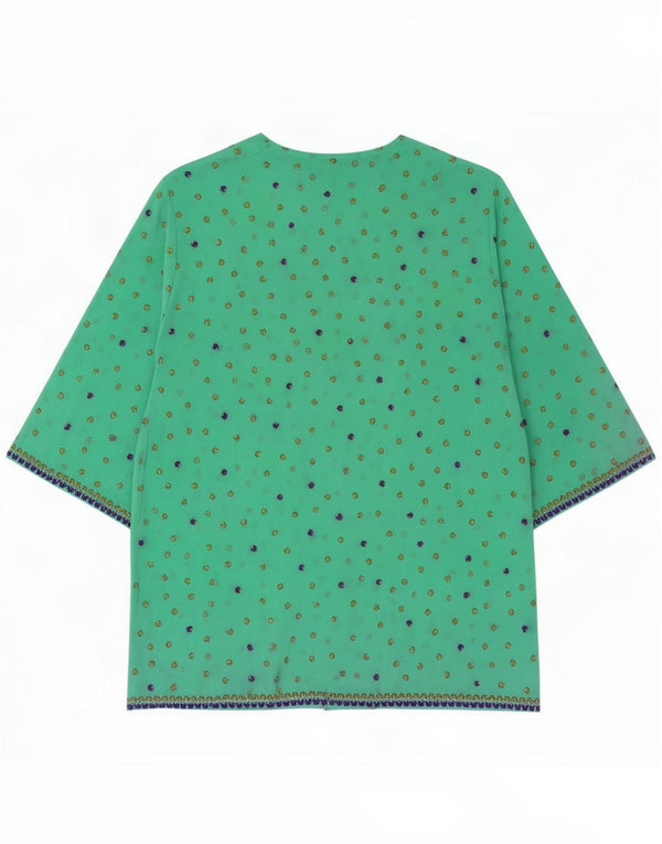 Vintage Damen Kurzarm-Hemdbluse UK 16 Large Green Floral