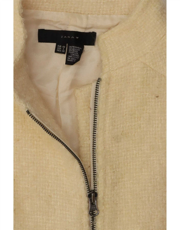 Zara Damen-Blazerjacke mit durchgehendem Reißverschluss, EU 40, mittlere, cremefarbene Wolle