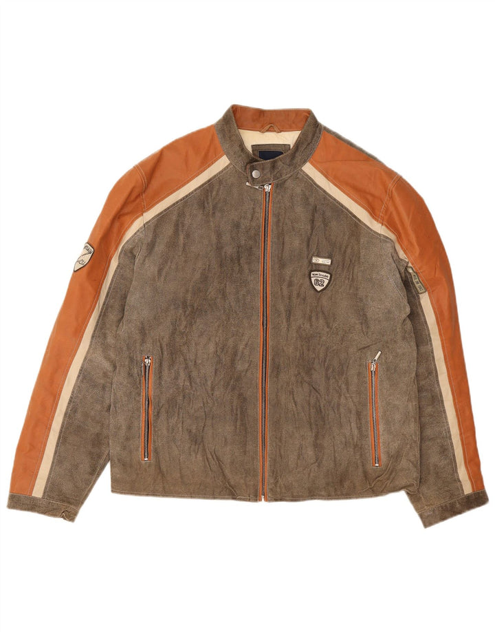 Tom Tailor Herren Lederjacke UK 40 Large Grau Colourblock
