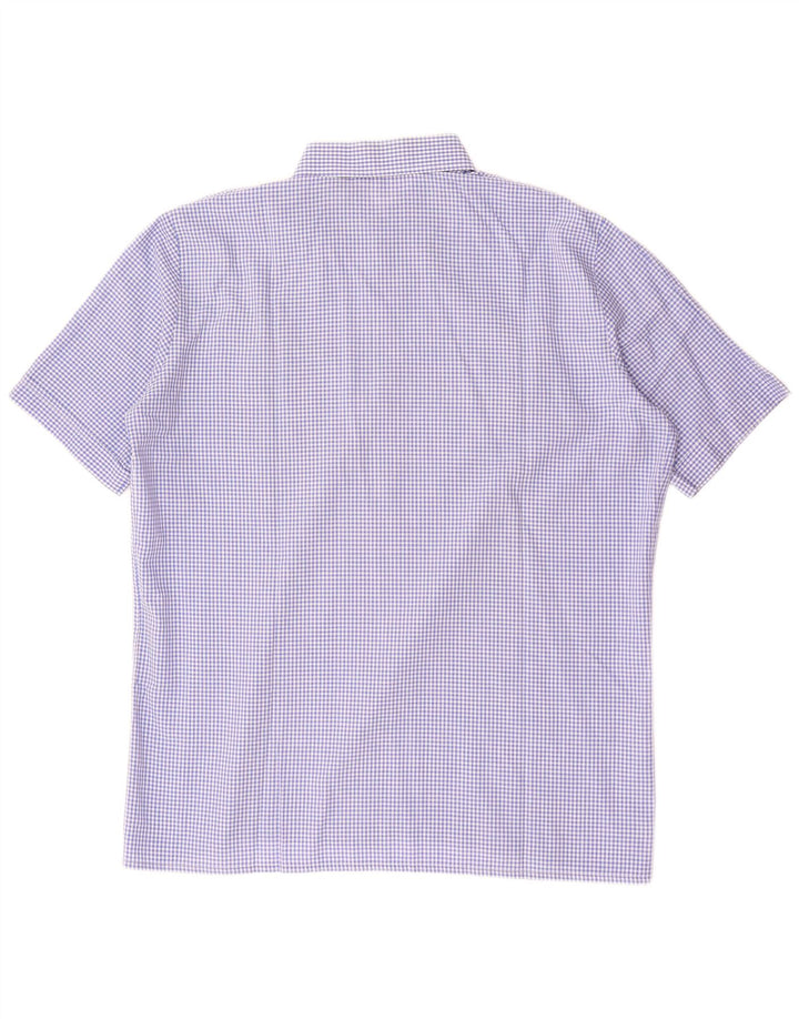 St Michael Herren Kurzarmhemd XL Blau Gingham Baumwolle