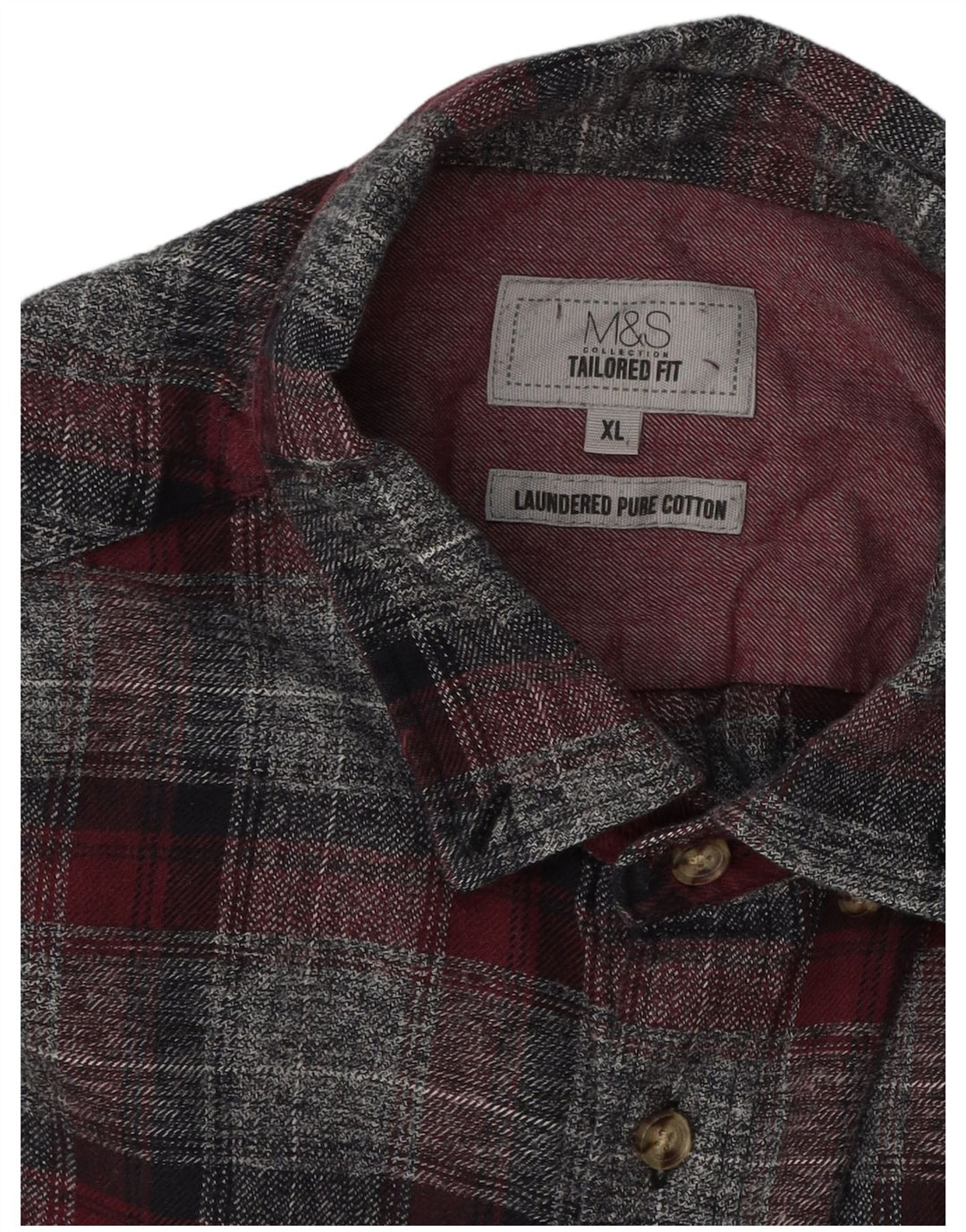 Marks & Spencer Herren-Flanellhemd mit maßgeschneiderter Passform, XL, grau kariert, Baumwolle