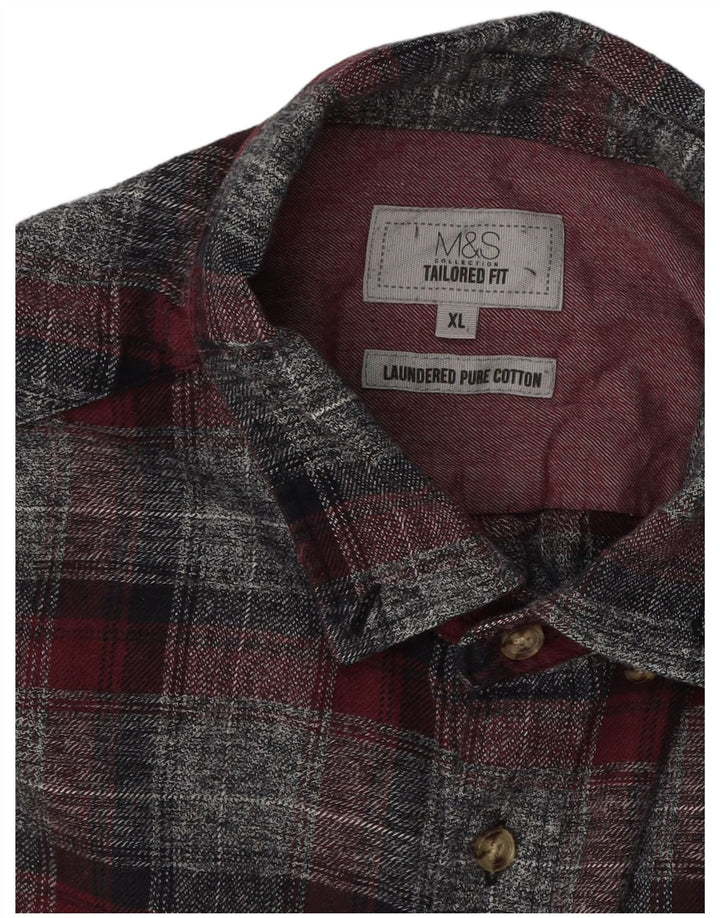 Marks & Spencer Herren-Flanellhemd mit maßgeschneiderter Passform, XL, grau kariert, Baumwolle