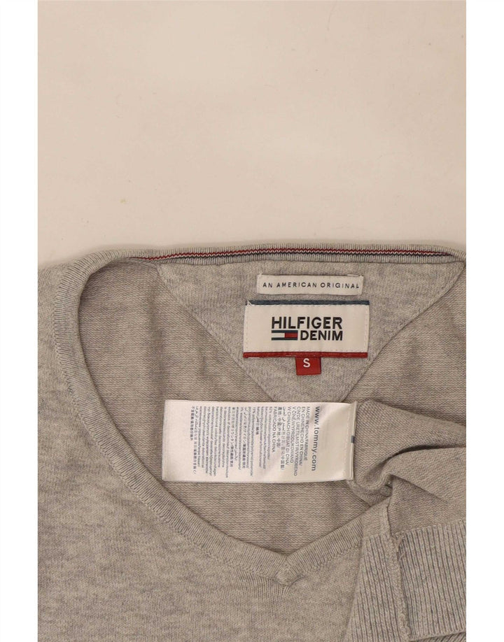 Tommy Hilfiger Herren-Pullover mit V-Ausschnitt, Größe S, graue Baumwolle