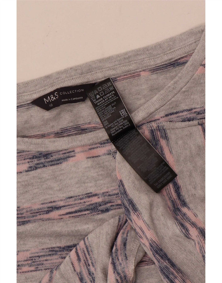 Marks & Spencer Damen Top Langarm UK 10 Small Grau gestreifte Viskose