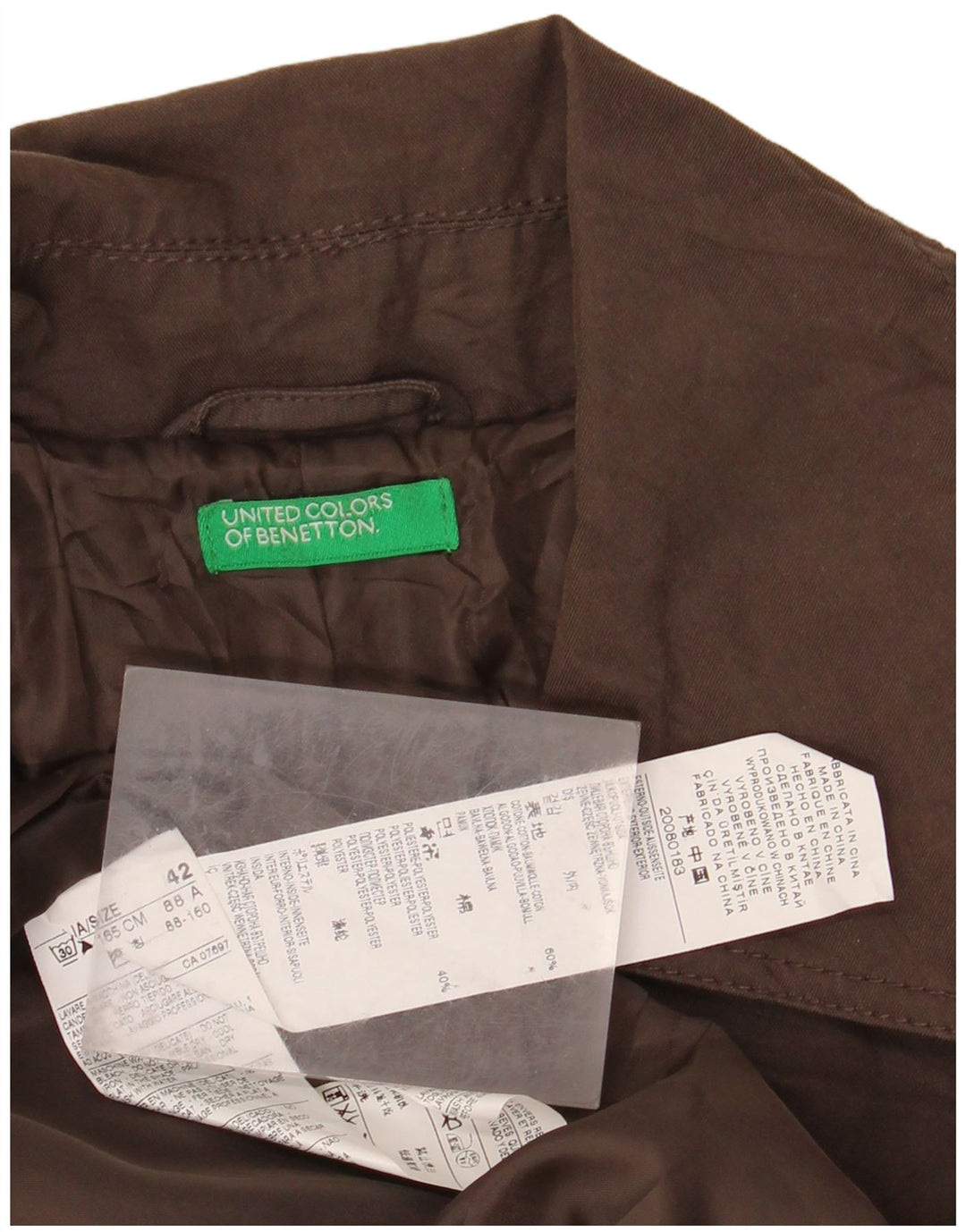 BENETTON Damen Trenchcoat IT 42 Mittelbraune Baumwolle