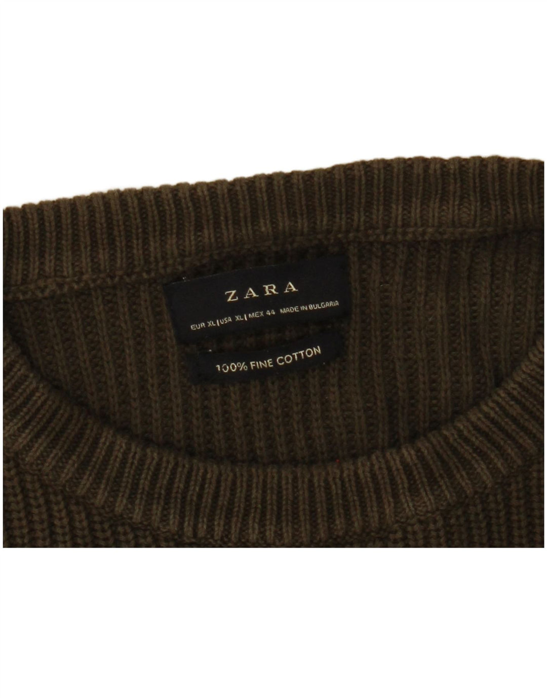 Zara Herren-Pullover mit Rundhalsausschnitt, XL, Khaki, Baumwolle