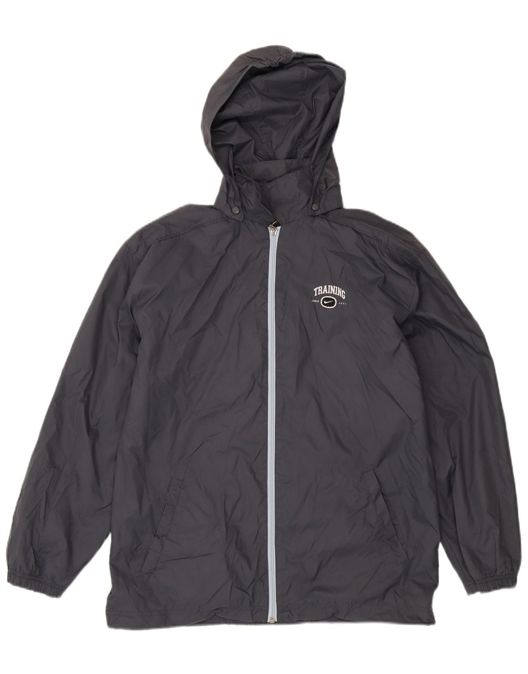 NIKE Boys Big & Tall Hooded Rain Jacket 13-14 Years XL Grey Polyester