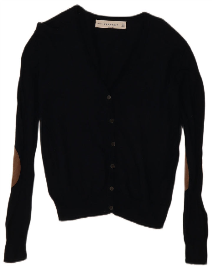 Zara Damen-Cardigan-Pullover UK 12 Mittelmarineblaue Baumwolle