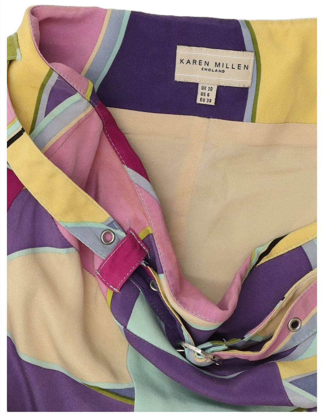 KAREN MILLEN Damen A-Linienrock UK 10 Small W30 Mehrfarbig Geometrisch