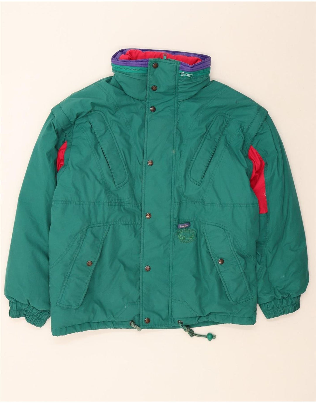 DIADORA Mens Oversized Padded Jacket UK 36 Small Green Colourblock Cotton Vintage Diadora and Second-Hand Diadora from Messina Hembry 