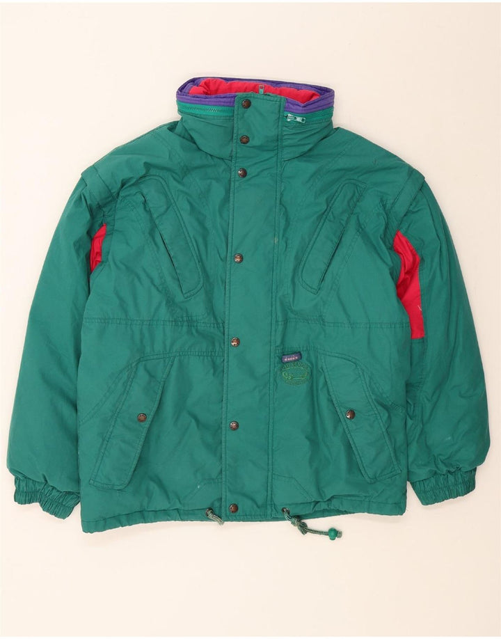 DIADORA Mens Oversized Padded Jacket UK 36 Small Green Colourblock Cotton Vintage Diadora and Second-Hand Diadora from Messina Hembry 