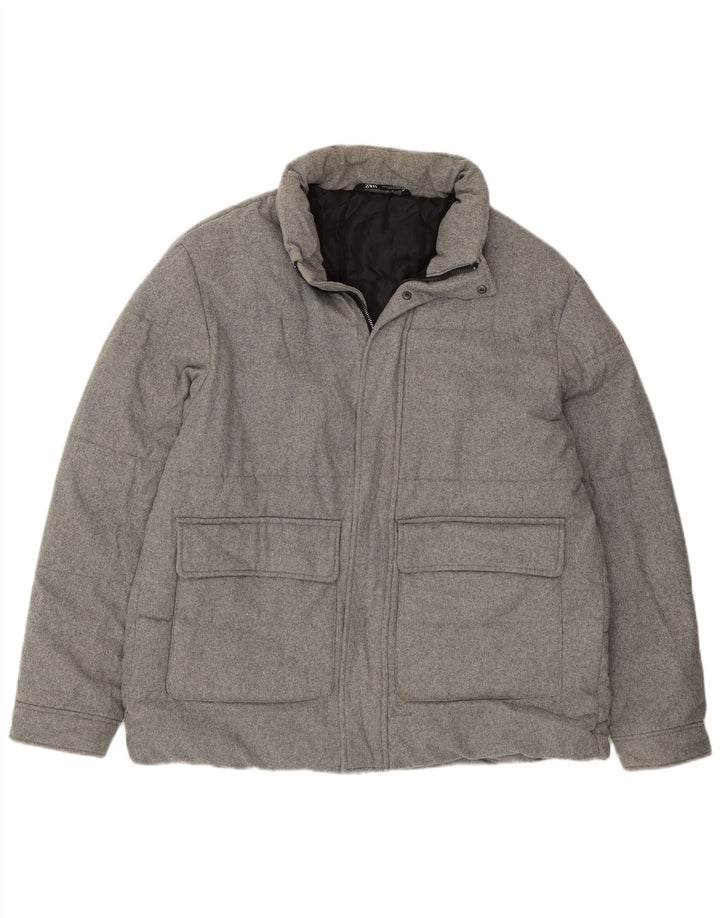 Zara Herren Wattierte Jacke UK 42 XL Grau Polyester