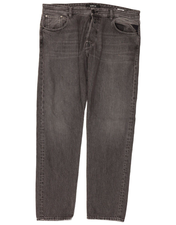 Replay Herren Tinmar Tapered Jeans W38 L32 Graue Baumwolle