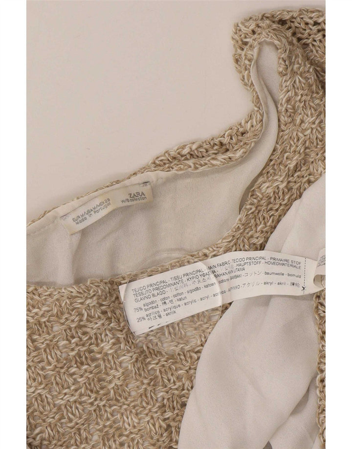 Übergroßes Häkelblusenoberteil von Zara für Damen, UK 14, Mittelbeige, Farbblock