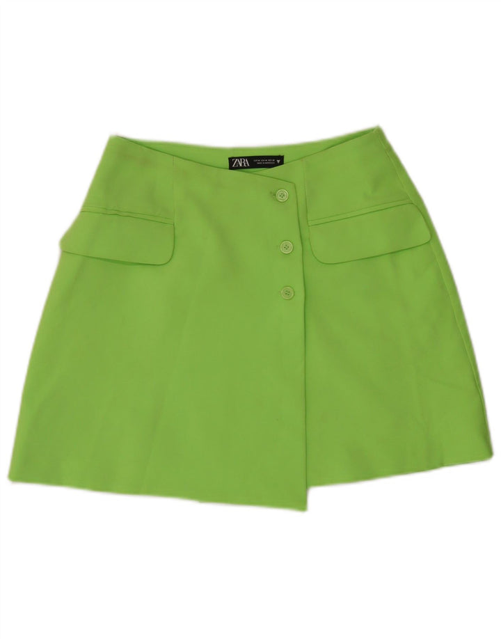 Zara Damen Asymmetrischer Rock Medium W28 Grün Polyester