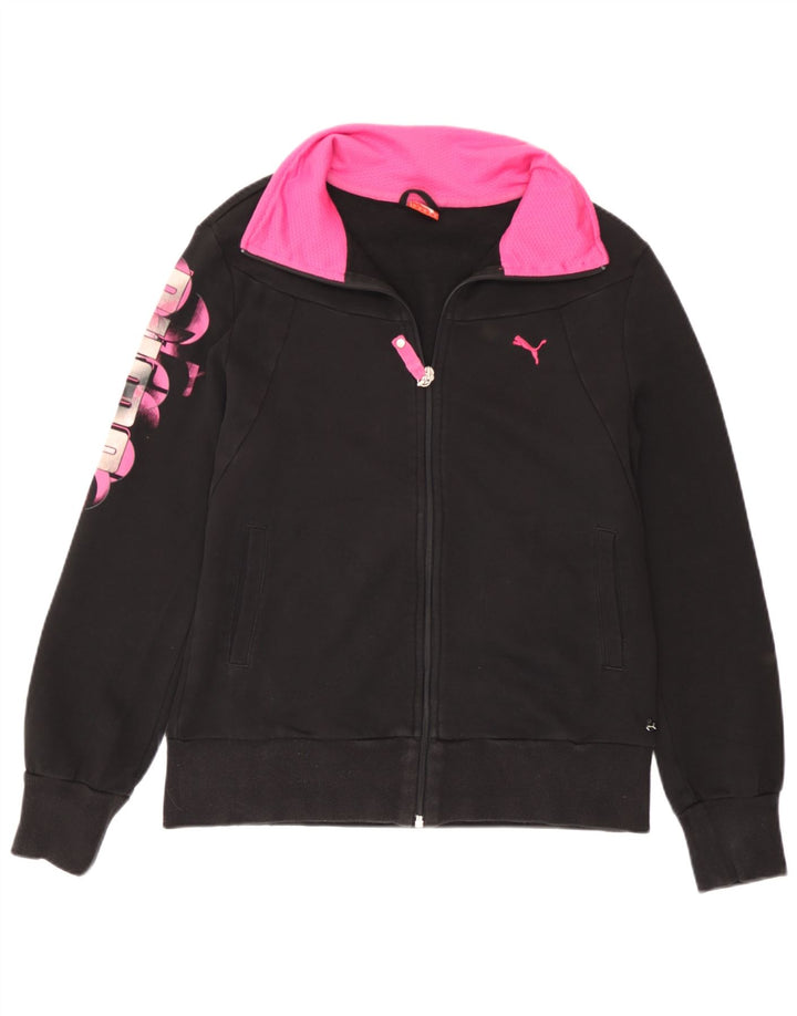 Puma Damen Graphic Trainingsanzug Top Jacke UK 14 Medium Schwarz