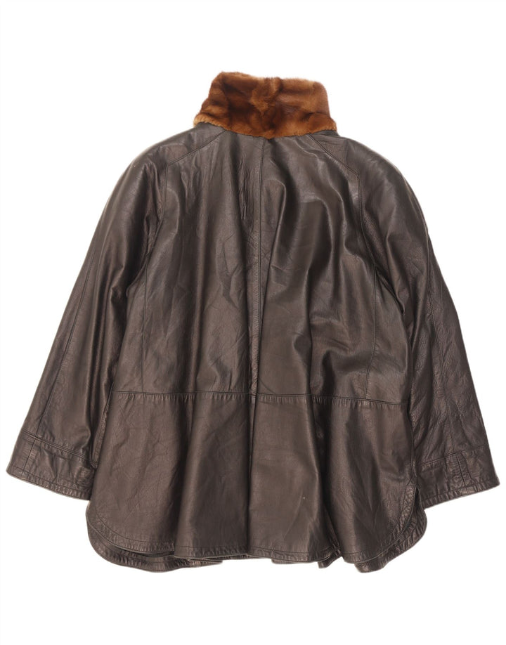 Vintage Damen Übergroßer Ledermantel IT 42 Mittelschwarz