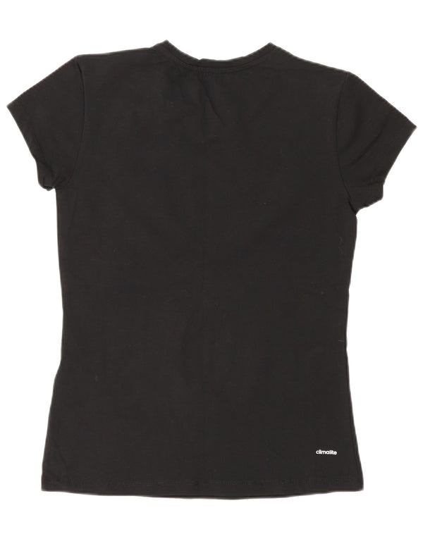 Adidas Damen Climalite Graphic T-Shirt Top UK 14 Large Schwarz Baumwolle