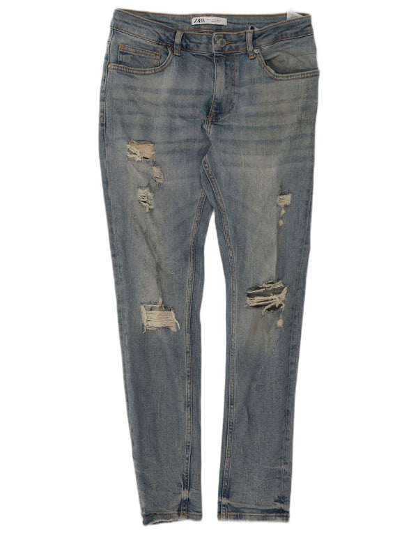 Zara Herren Distressed Slim Jeans EU 40 Medium W31 L29 Blaue Baumwolle