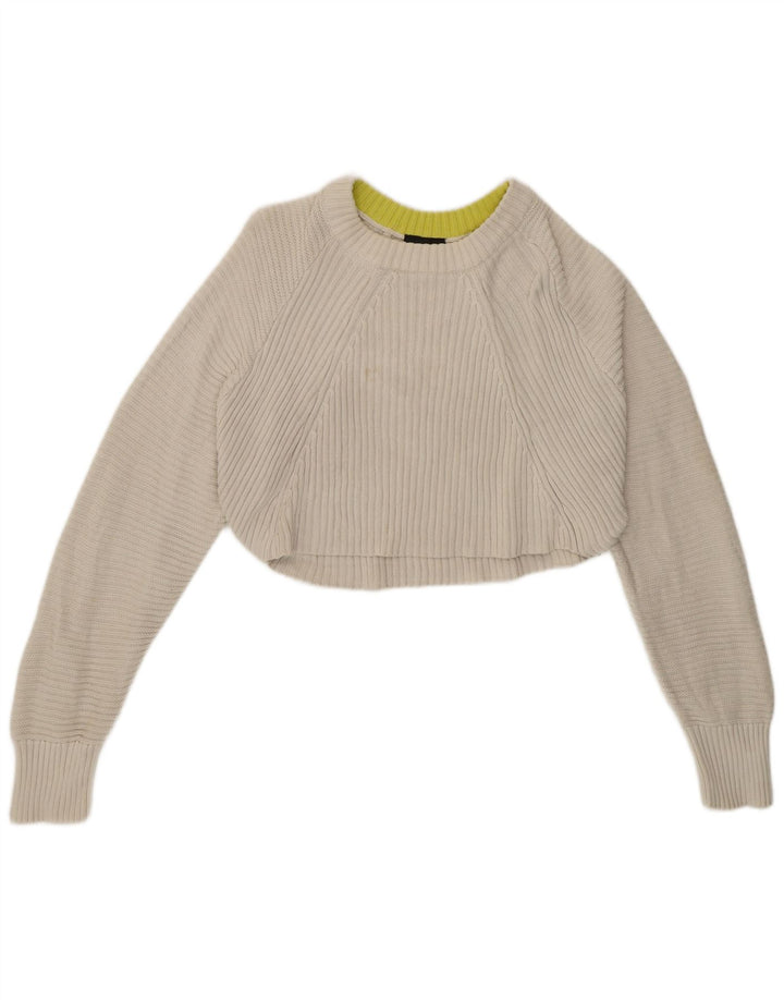 Topshop Damen-Pullover, bauchfrei, übergroß, Rundhalsausschnitt, Gr. 12, Mittelweiß