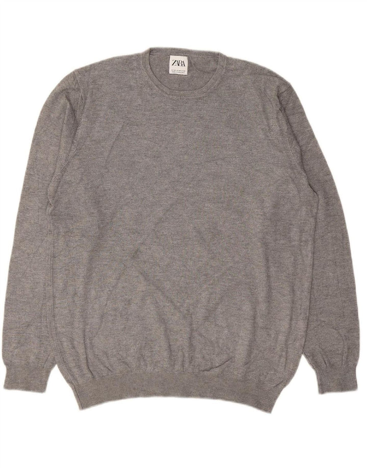 ZARA Mens Crew Neck Jumper Sweater Medium Grey Viscose