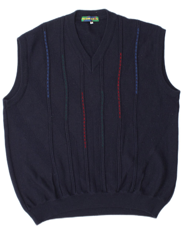 Frank Alexs Mens Vest Tank Top IT 58 2XL Navy Blue Striped Wool