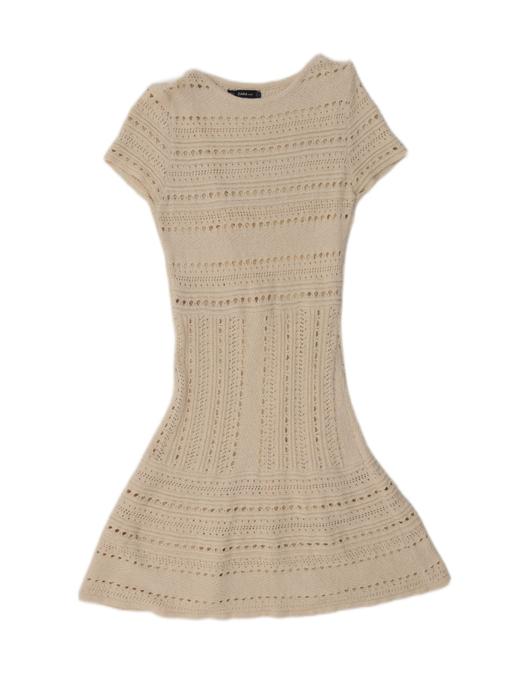 Durchsichtiges, kurzärmliges Pulloverkleid für Damen von Zara, Größe M, gebrochenes Weiß