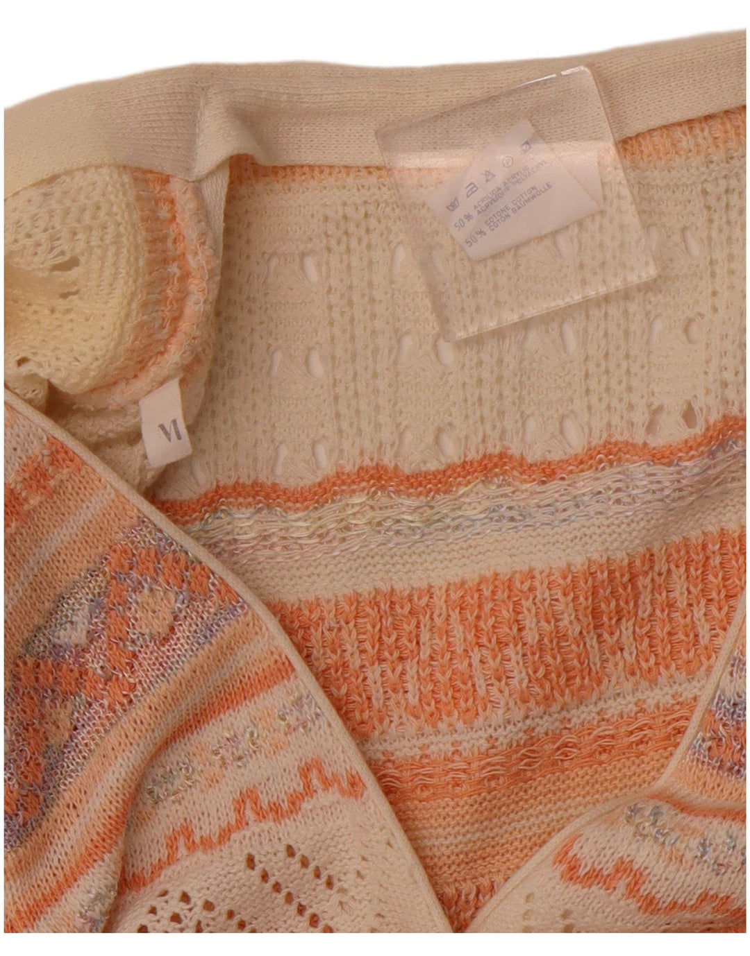 VINTAGE Ärmelloser Damen-Cardigan-Pullover UK 14 Mittelweiß Geometrisch