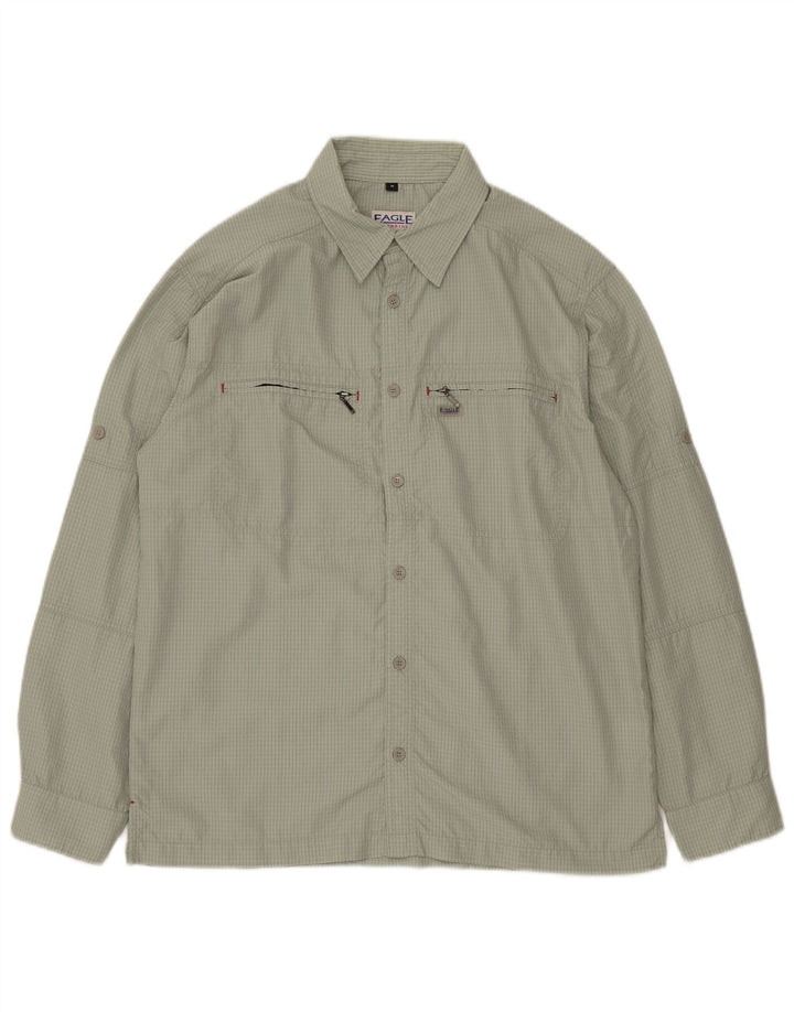 VINTAGE Herrenhemd Mittelgrünes Gingham-Polyamid