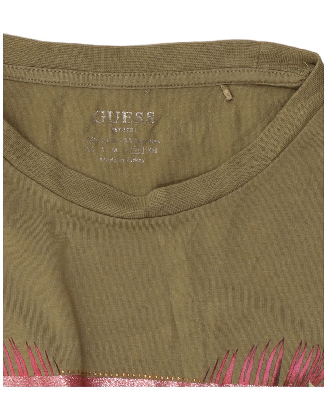 Guess Damen Grafik-T-Shirt-Oberteil UK 18 XL Khaki