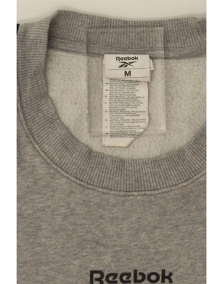 REEBOK Mens Graphic Sweatshirt Jumper Medium Grey Colourblock Cotton Vintage Reebok and Second-Hand Reebok from Messina Hembry 