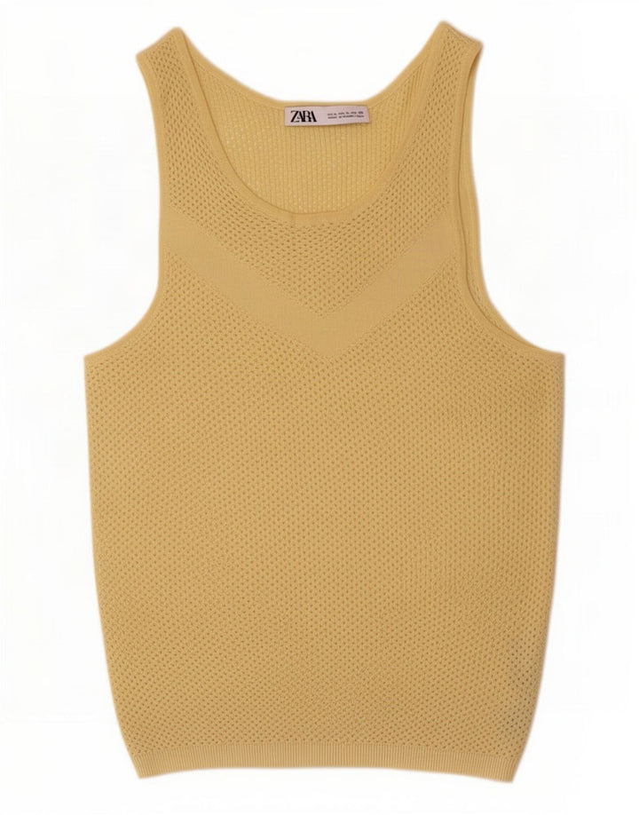Durchsichtiges Weste-Oberteil für Damen von Zara, UK 14, Größe L, gelbe Viskose