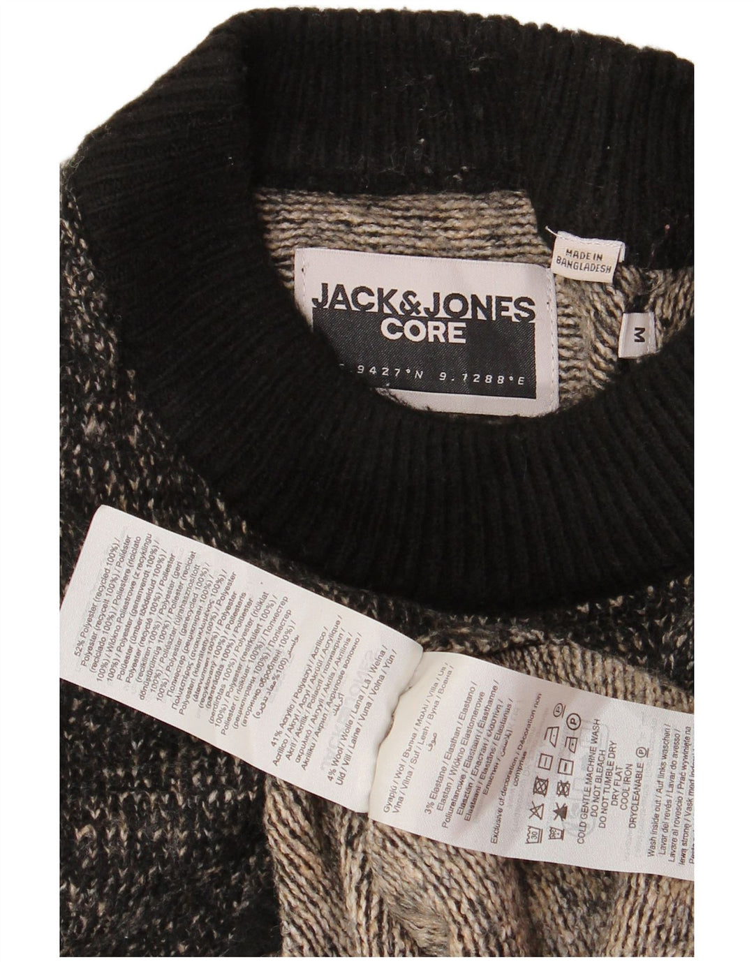 JACK & JONES Herren-Pullover mit Rundhalsausschnitt, Mittelschwarz geflecktes Polyester