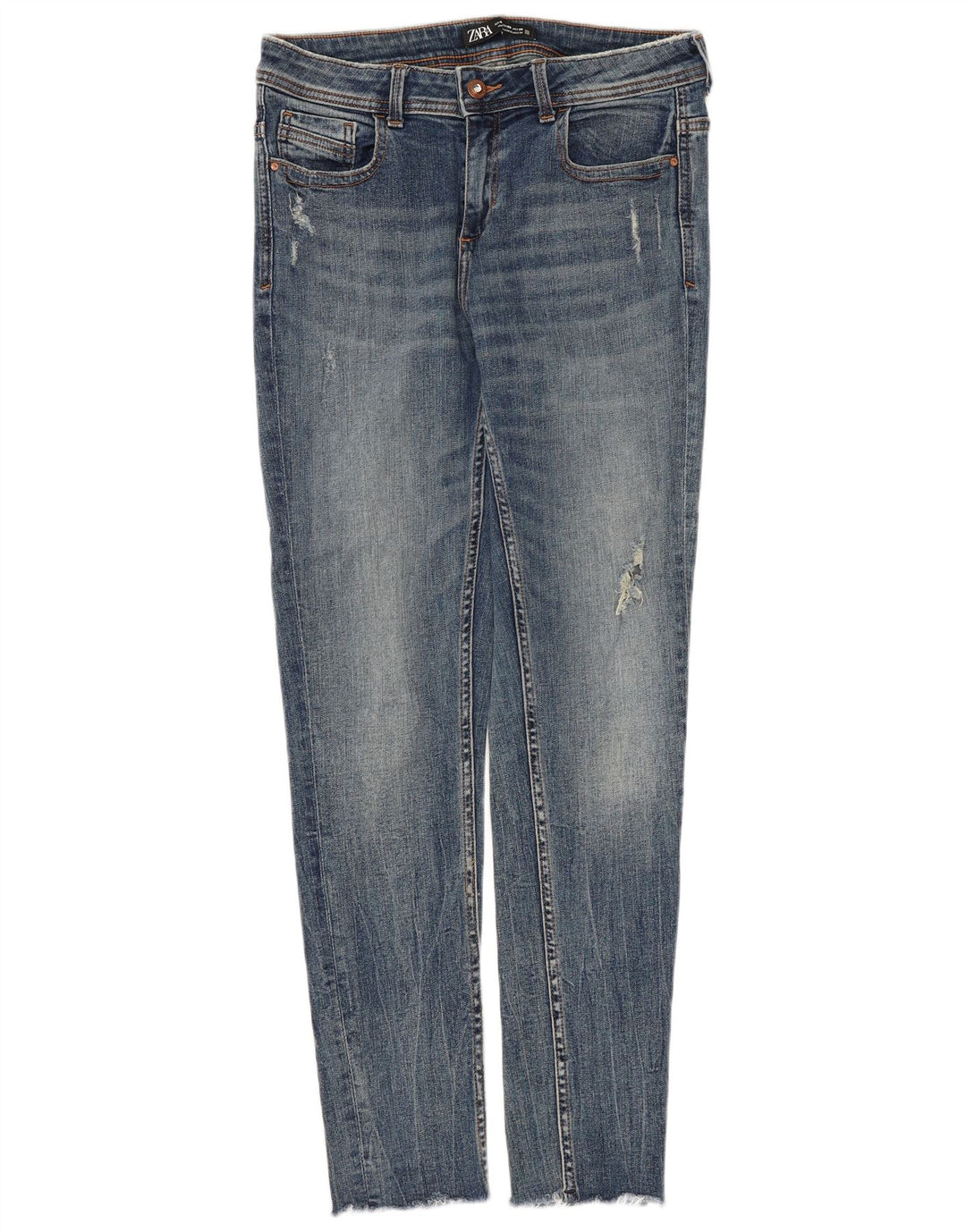Zara Damen Distressed Skinny Jeans EU 40 Medium W30 L28 Blau