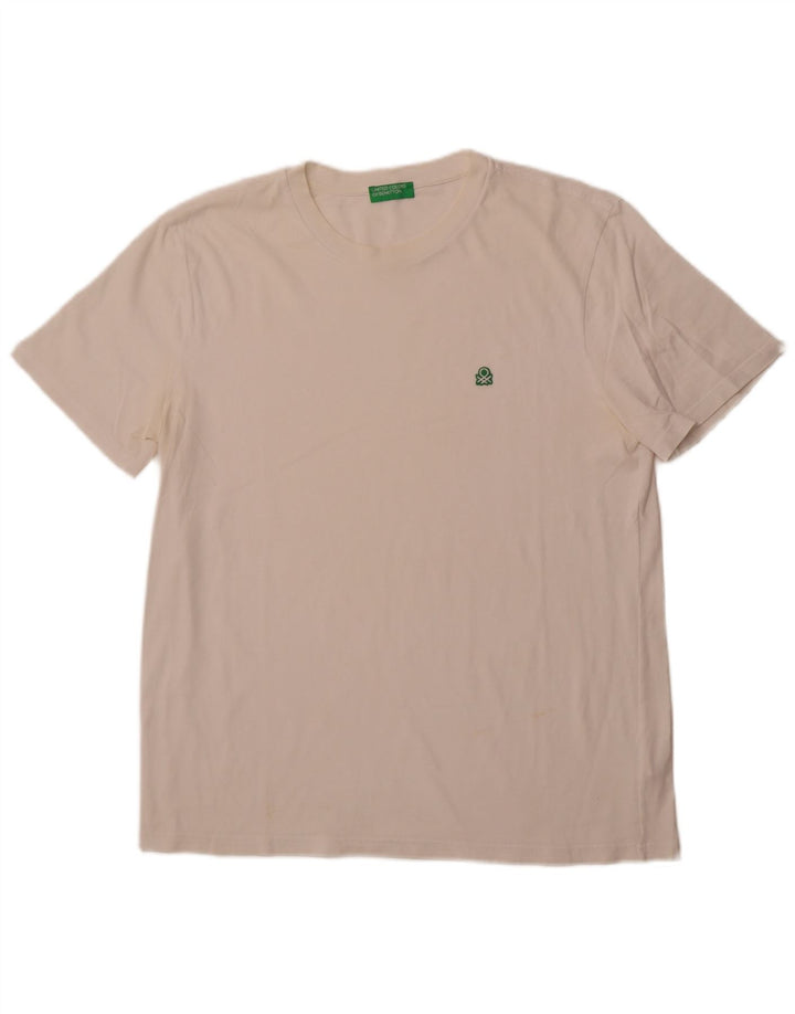 BENETTON Herren T-Shirt Top Large Weiß Baumwolle