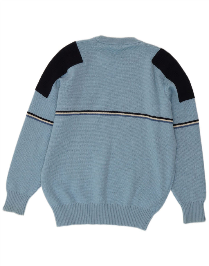 Vintage Herren-Pullover mit Rundhalsausschnitt, Größe 48, klein, blau, Farbblock
