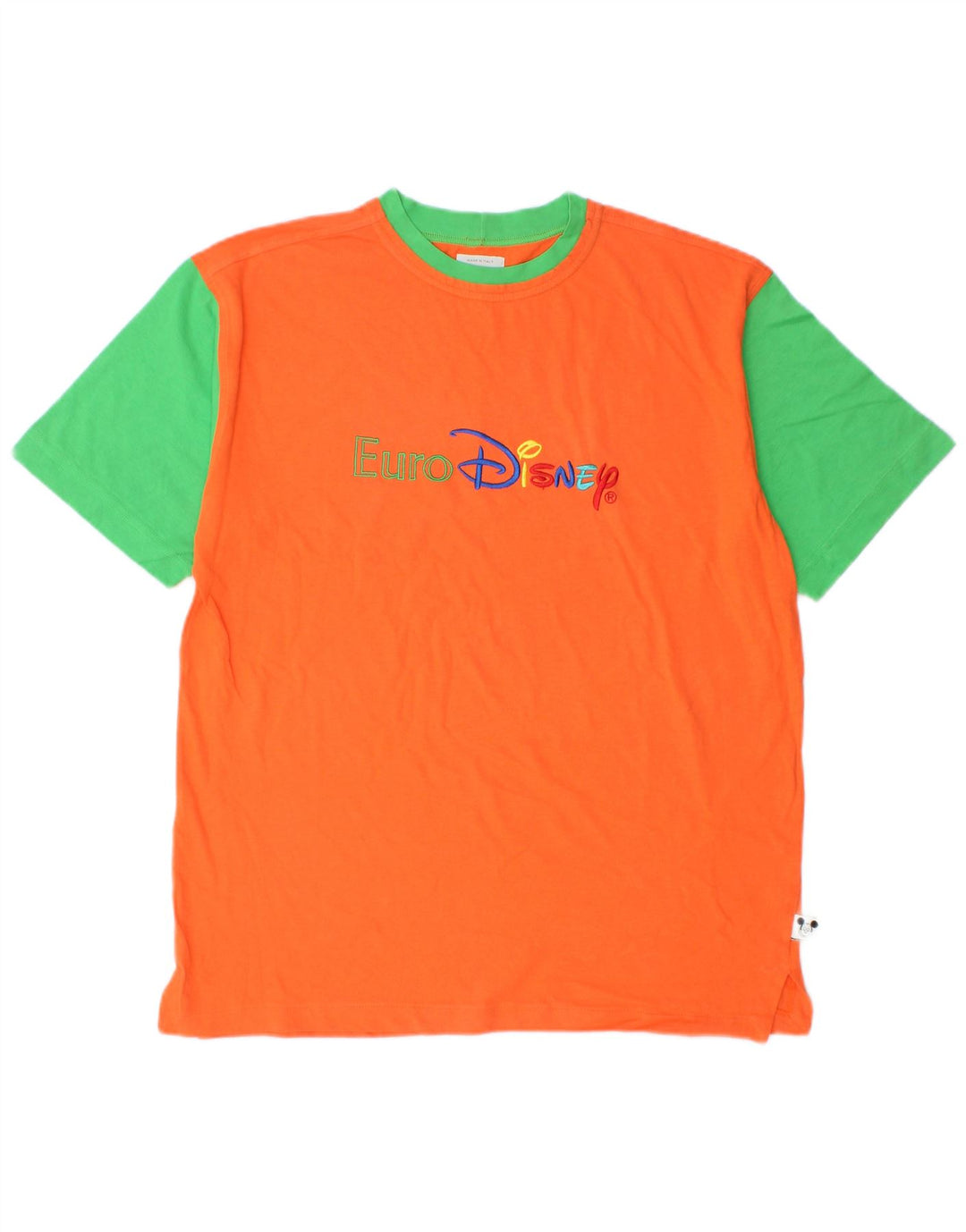 BENETTON Herren Mickey Mouse Grafik-T-Shirt-Oberteil Mittelorange Farbblock