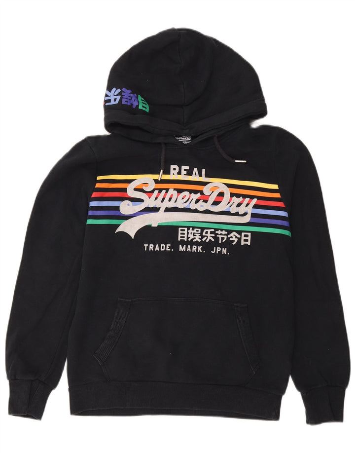 Superdry Damen-Kapuzenpullover mit Grafik, UK 14, Größe L, Schwarz, Baumwolle