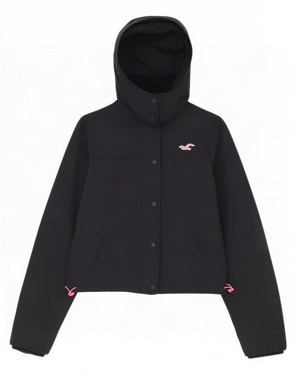 Hollister Damen-Regenjacke mit Kapuze, UK 14, mittelmarineblaues Nylon