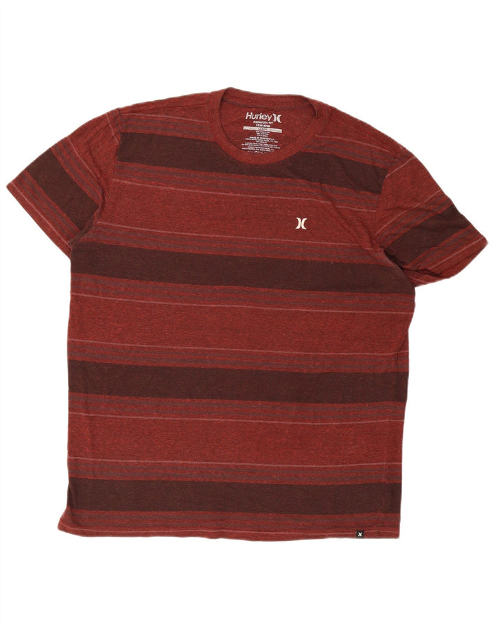 Hurley Herren-T-Shirt mit Premium-Passform, großes, kastanienbraunes, gestreiftes Polyester