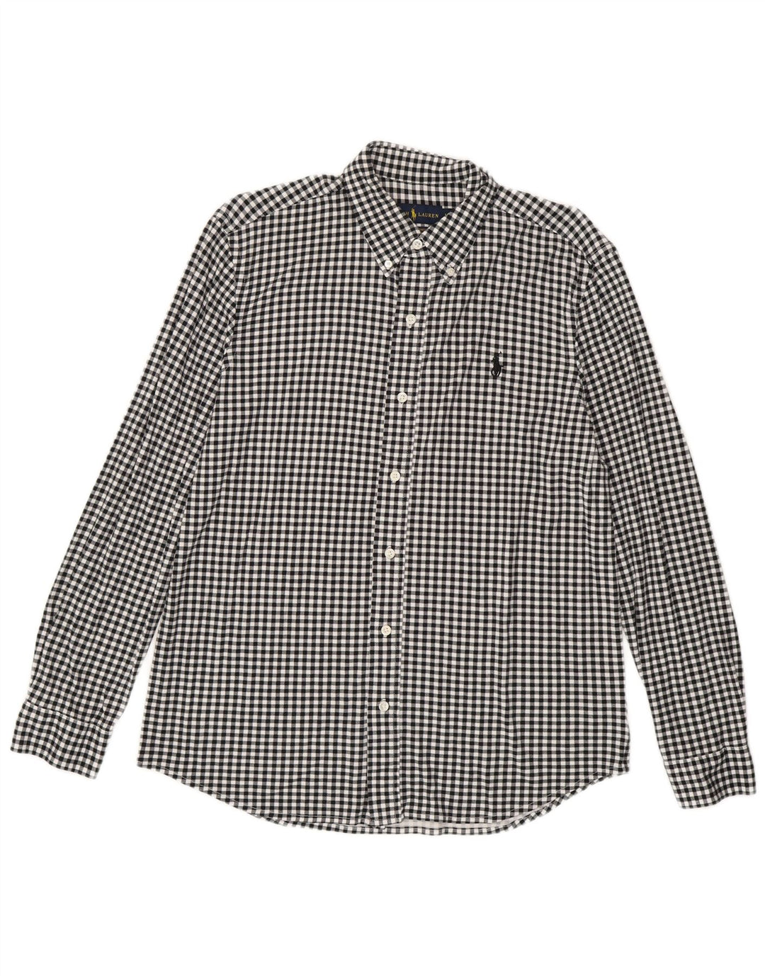 Ralph Lauren Herren-Flanellhemd, groß, schwarze Gingham-Baumwolle