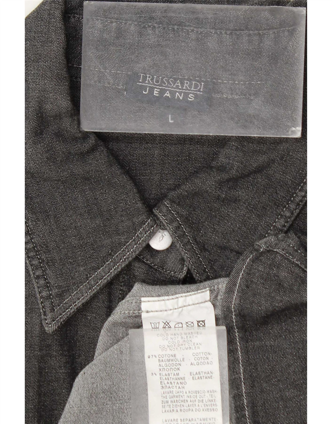 Trussardi Jeans Damenhemd UK 16 Large Graue Baumwolle