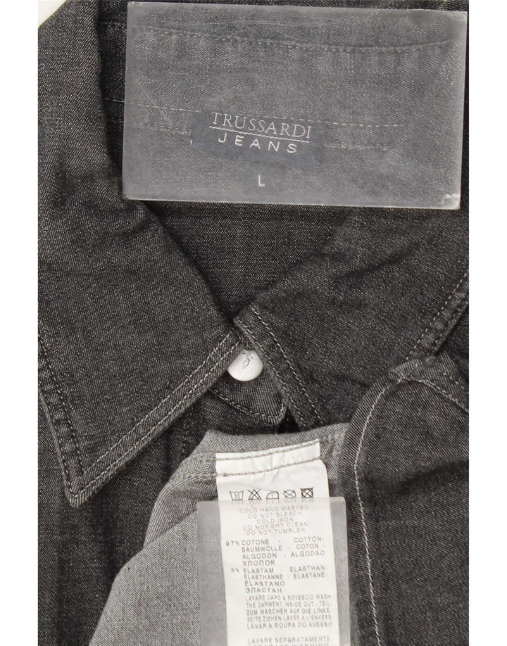 Trussardi Jeans Damenhemd UK 16 Large Graue Baumwolle