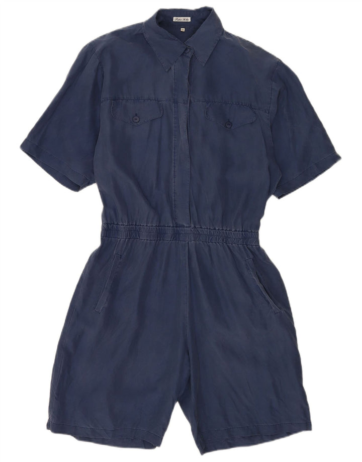 Vintage Damen Playsuit IT 44 Medium Marineblaue Seide