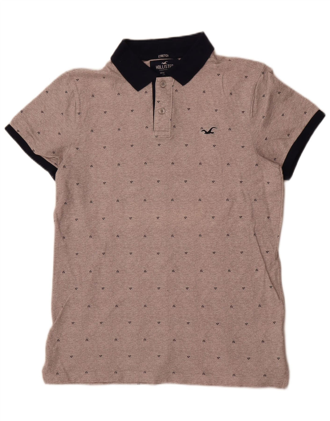 Hollister Herren-Stretch-Poloshirt aus mittelgrauer, geometrischer Baumwolle