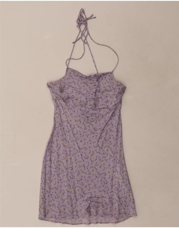 Zara Damen Mini-Neckholder-Kleid UK 6 XS Lila Blumenviskose
