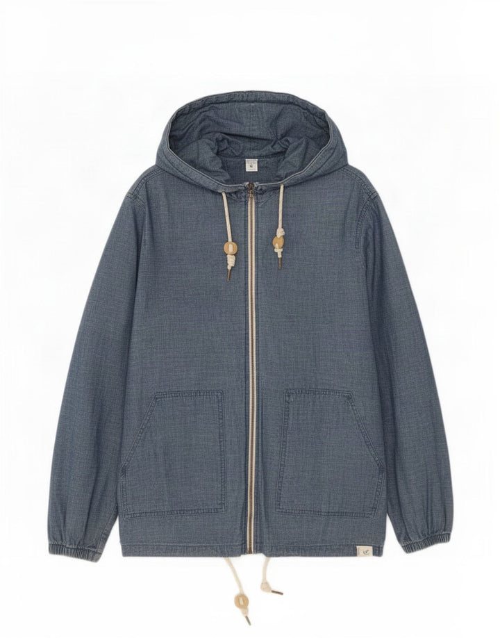 Pull & Bear Herren-Bomberjacke mit Kapuze, UK 38, mittelblaue Baumwolle