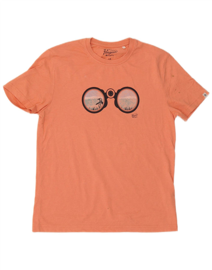 Penguin Herren-T-Shirt mit Grafik, groß, aus orangefarbener Baumwolle
