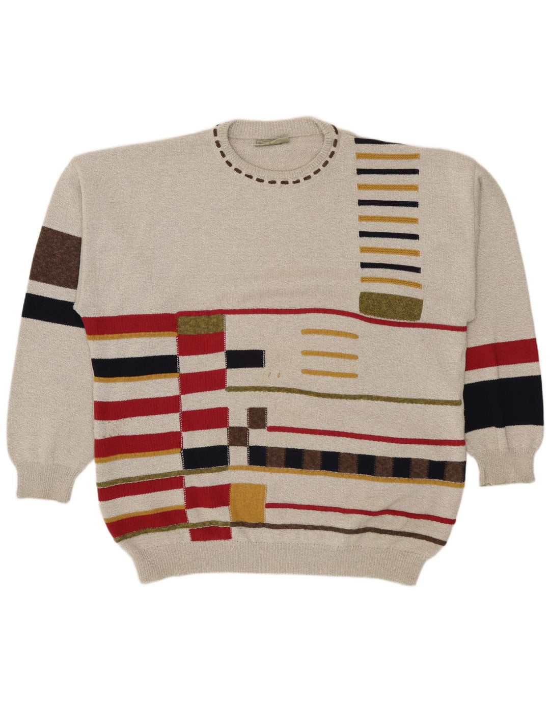 Conte Massimo Herren-Pullover mit Rundhalsausschnitt, 2XL, graue geometrische Baumwolle