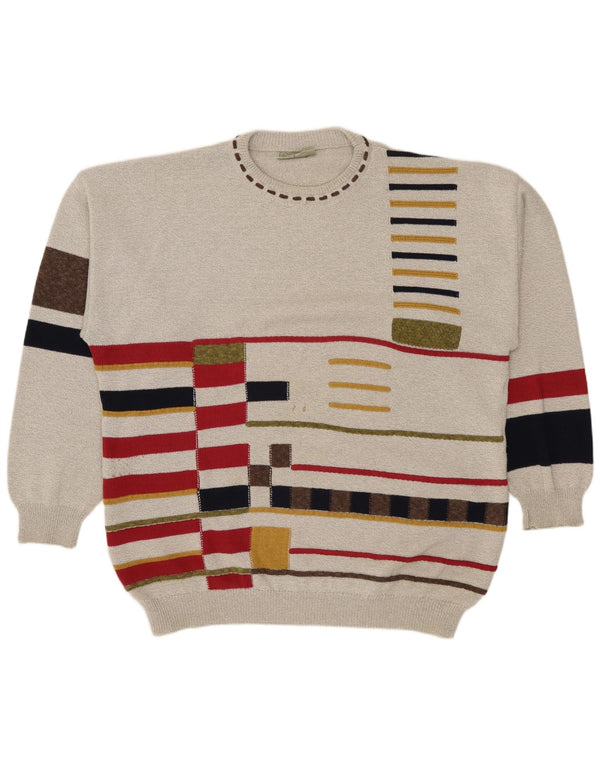 Conte Massimo Herren-Pullover mit Rundhalsausschnitt, 2XL, graue geometrische Baumwolle